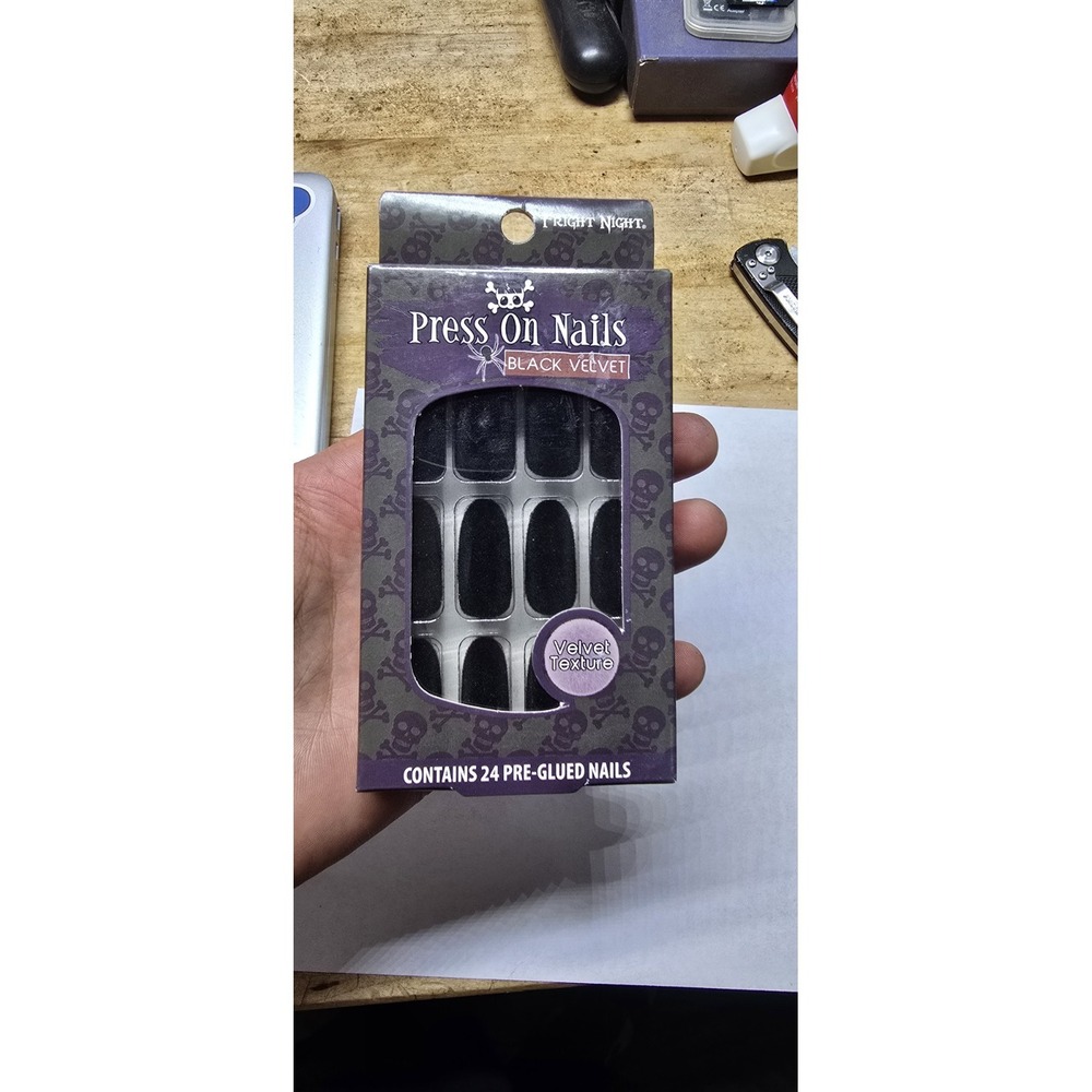 NIP Fright Night Press on Nails Halloween Black Velvet Texture 24 Pre-glued